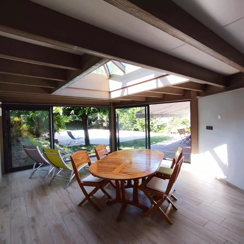 extension bois à toit plat