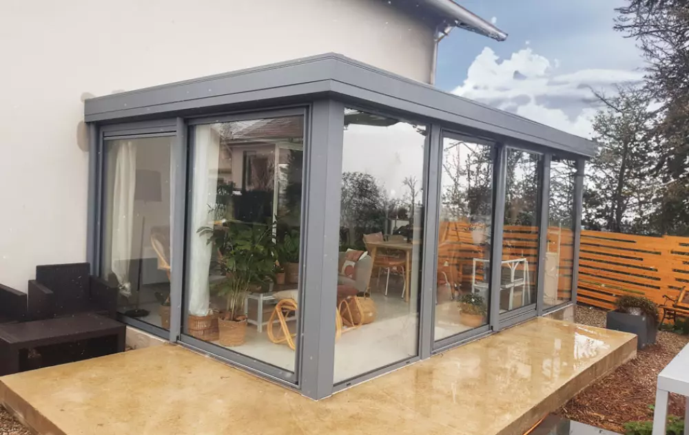 veranda toit plat équilibre lyon