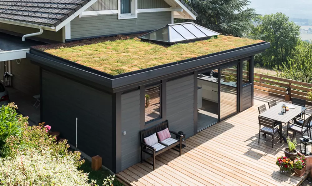 une extension toit plat végétalisé
